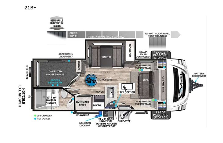 Representative floor plan provided by a trusted RVshare partner.