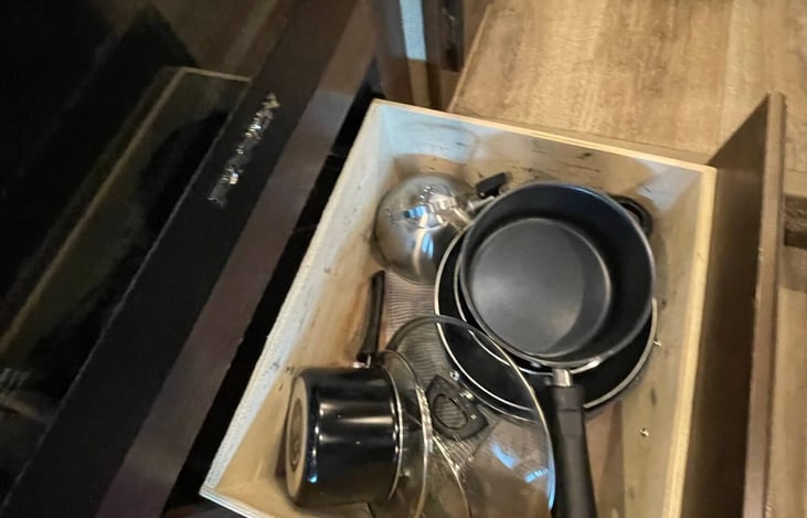 Pots and pans included.