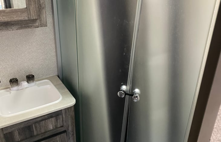 Bathroom with shower.