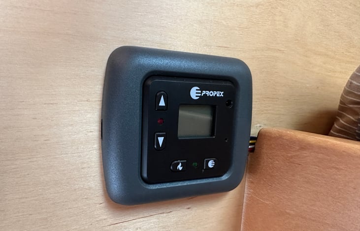 Propane heat to provide off-grid warmth in the winter.