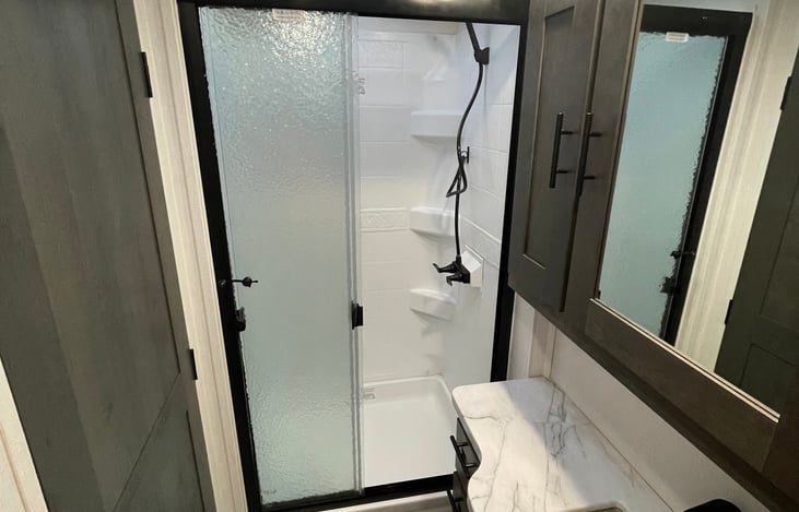 3 Piece Sliding Glass Shower Door, 12V Power Vent Fan