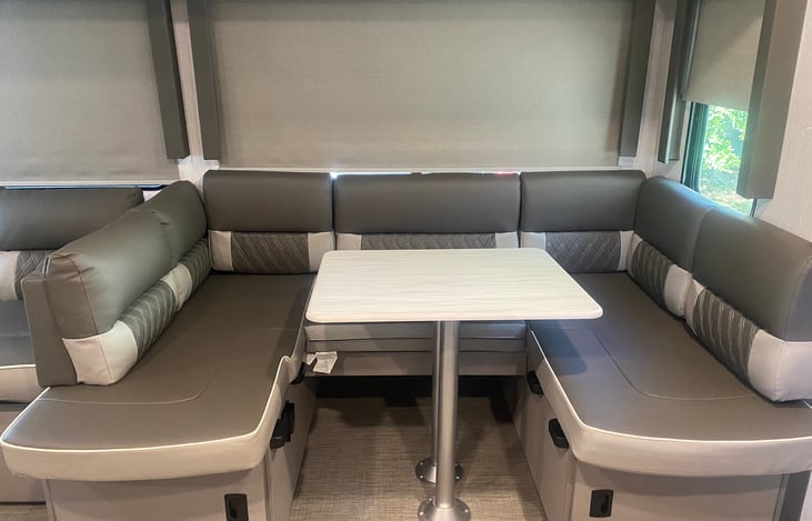 Dinette set up as a wraparound table.