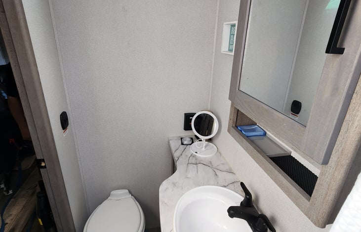 View of the bathroom from the shower