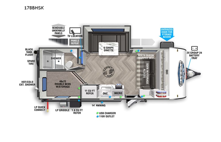 Representative floor plan provided by a trusted RVshare partner.