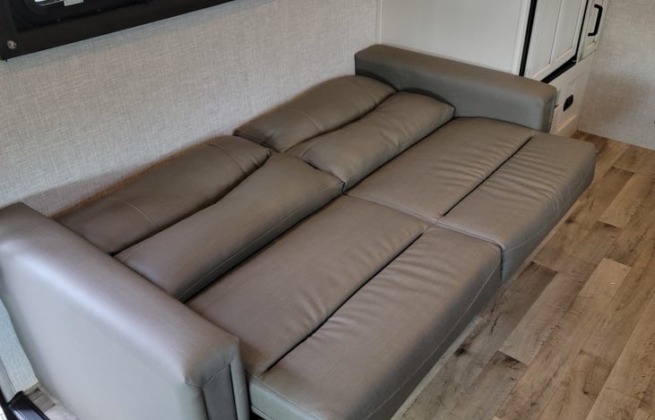 Jack-knife sofa folded down for extra sleeping