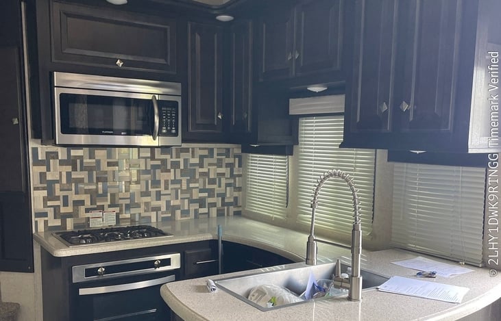 Fully stocked kitchen.