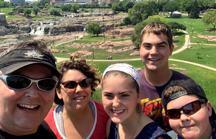 We are in Sioux Falls, SD in this pic. is a great stop on the way home from the wild west.