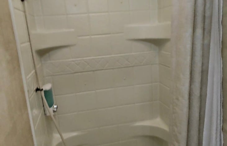 The Hot Tub Suite has a toilet, and a shower w/ body wash and lotion dispenser