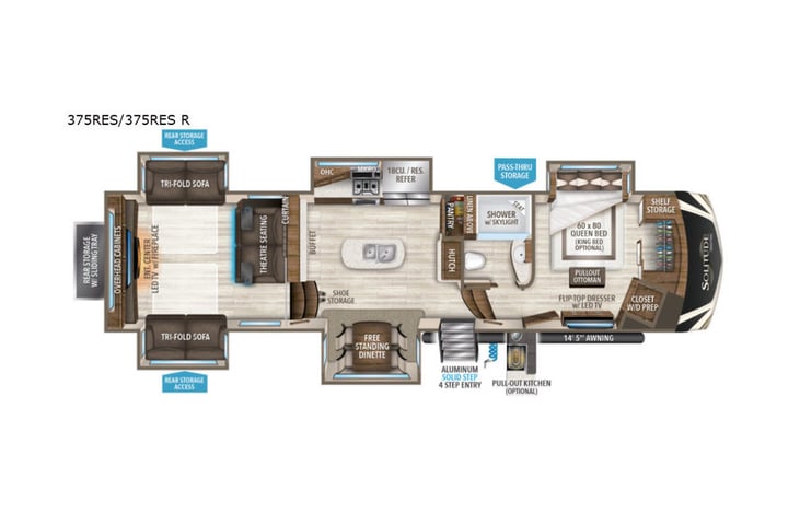 Representative floor plan provided by a trusted RVshare partner.