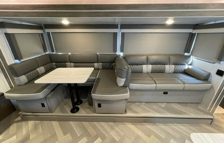 Seats adjusted to separate living and dining area