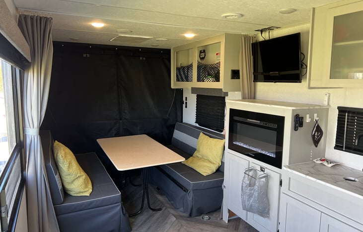 This area can be set up for dining or two different sleeping arrangements.  One large bed or two separate twin beds. The Roku smart tv is perfect for those rainy days when things don't go quite right.