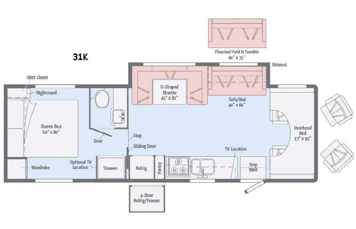 Representative floor plan provided by a trusted RVshare partner.