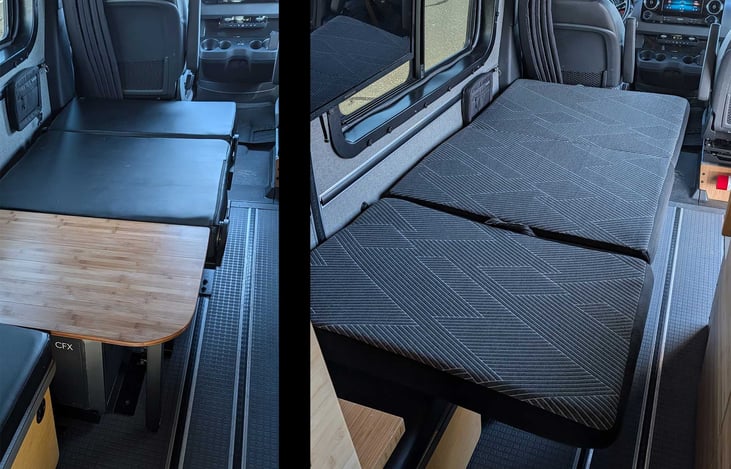 Bench seat also flips to bed mode, with a full-size extension.