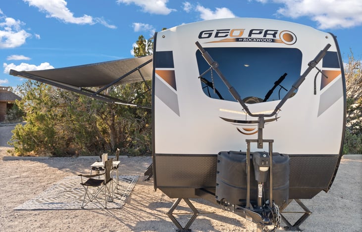 Great shade with the large awning and a front bike rack.