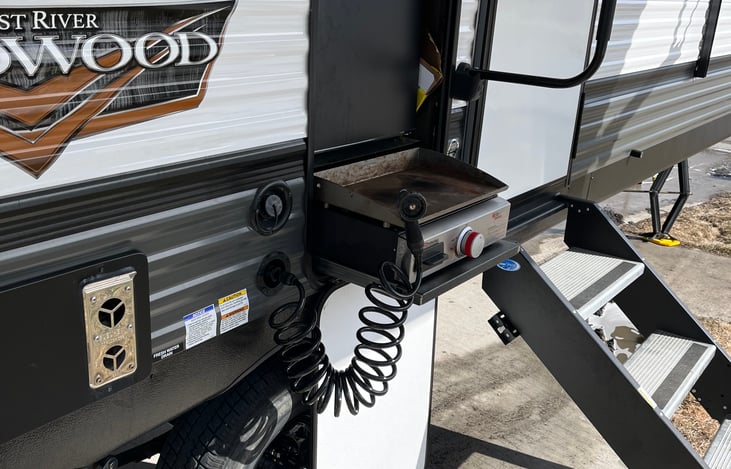 Outdoor Gas Griddle connects to camper gas line. No need for extra propane tanks.