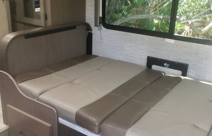 Dinette table and seats converted to a full size bed