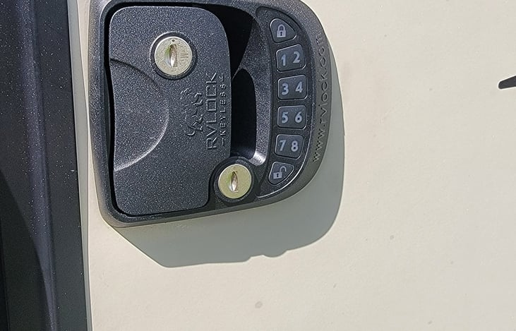 Keyless entry for easy access and more secure than standard rv door locks.
