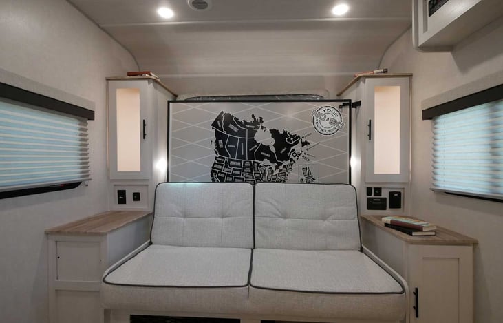 Front murphy bed folded up as a couch