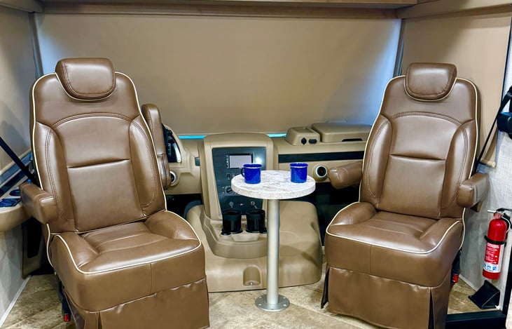 Driver's seats swivel to add seating to the Living Room. This is my favorite spot!
