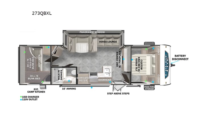 Representative floor plan provided by a trusted RVshare partner.