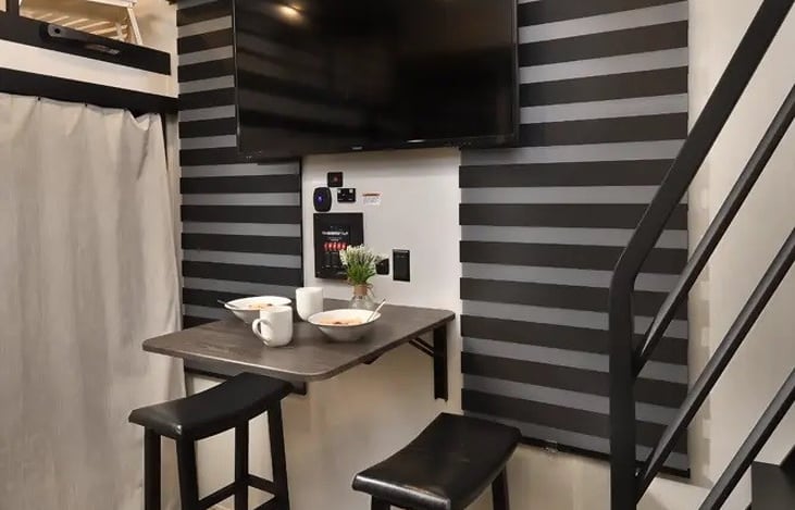 Zebra shades that allow for privacy at night and daylight during the day.