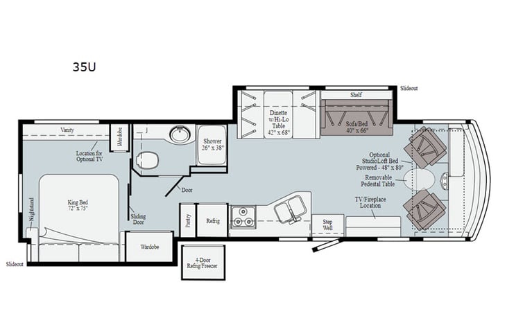 Representative floor plan provided by a trusted RVshare partner.