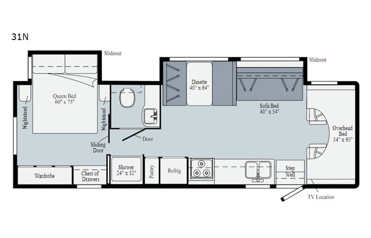 Representative floor plan provided by a trusted RVshare partner.