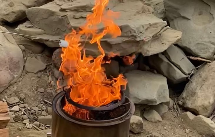 Smokeless fire pit comes with roasting sticks for smore's....BYO smore's (1 bundle of firewood included)