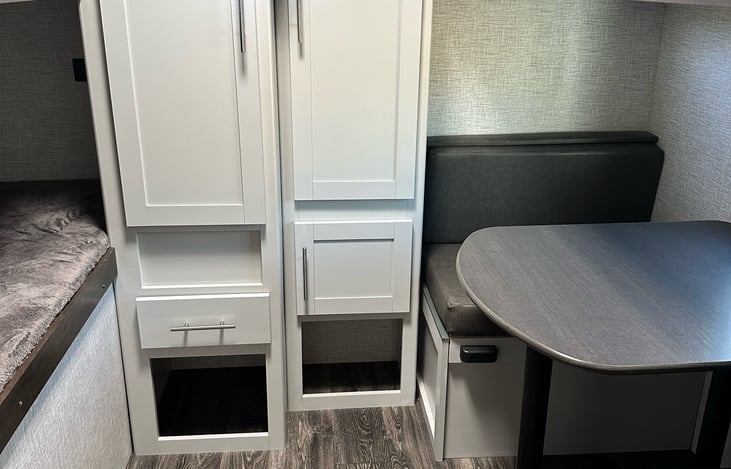 Bunkhouse with sliding door to create privacy.