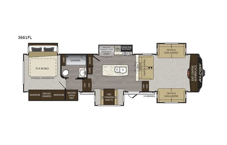 Representative floor plan provided by a trusted RVshare partner.