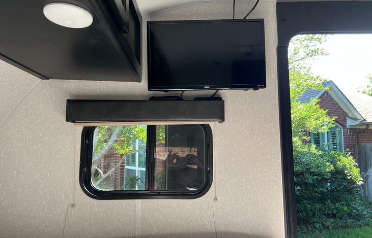 24 in TV can connect to your personal hotspot for streaming or DVD player provided