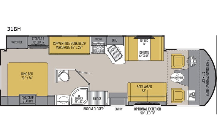 Representative floor plan provided by a trusted RVshare partner.
