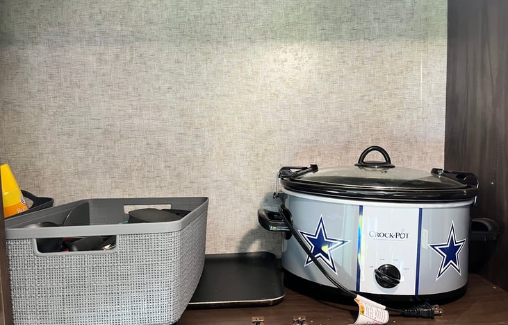 Crockpot, cooking utensils & pots/pans all included. A keurig and k cups will also be provided!