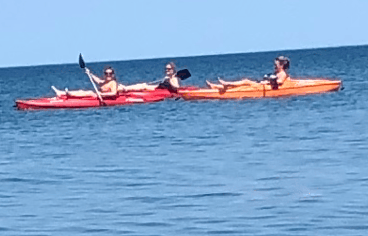 Two kayaks, life jackets, whistles, and paddles are included.  Stay close to shore to be safe.  You may battle frigid waters on calm days early or late in the season.