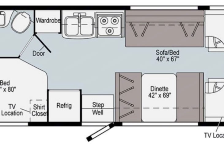 Efficient Layout for Easy Camping! No Slideouts, lots of sleeping and storage space.