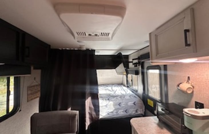 TV can be turned toward the main bed area. The TV is equip with a firestick for all of your viewing needs!