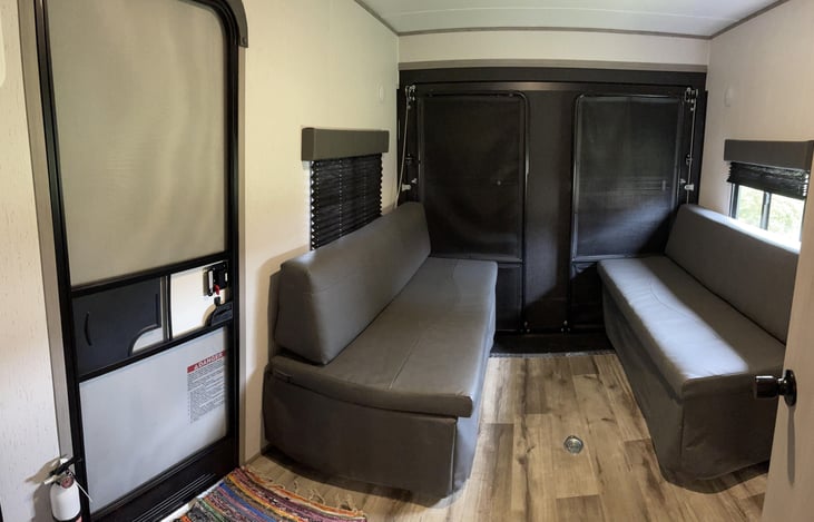 Toy hauler area (two twin beds, bedding included)