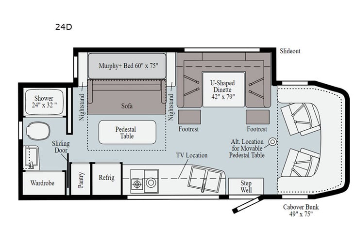 Representative floor plan provided by a trusted RVshare partner.