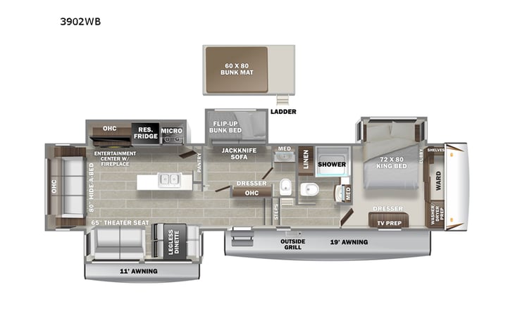 Representative floor plan provided by a trusted RVshare partner.