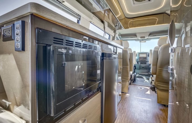 full microwave and mini-fridge with freezer.