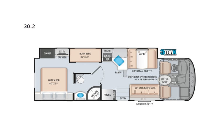 Representative floor plan provided by a trusted RVshare partner.