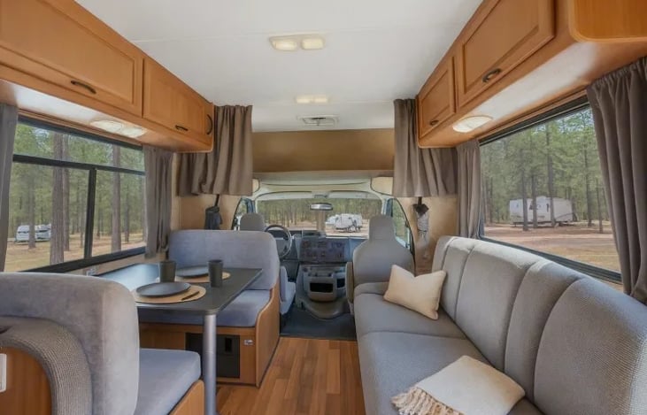 Make yourself at home in this comfortable Thor Majestic 28A RV — enjoy forest views, cozy seating, and plenty of space for 6 in this pet friendly Las Vegas rental