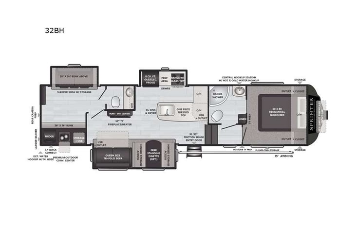 Representative floor plan provided by a trusted RVshare partner.