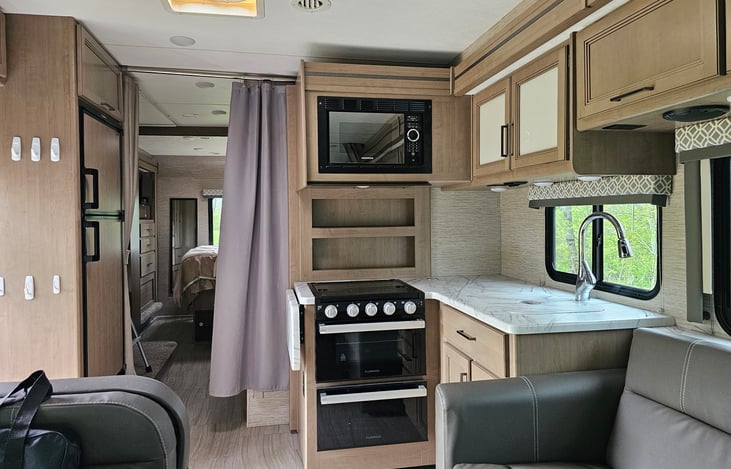 Kitchen with wrap around counter folded down