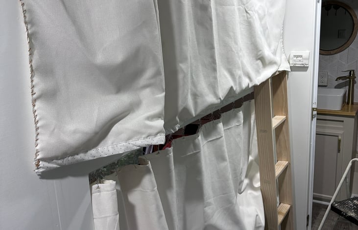 Twin bunks have privacy curtains. Top and bottom bunk have a weight limit of 200 pounds.