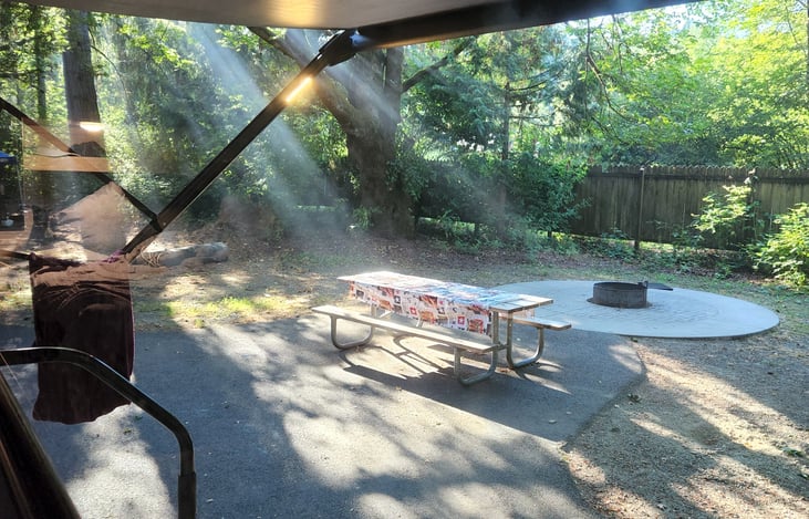 Enjoying a beautiful day under the awning