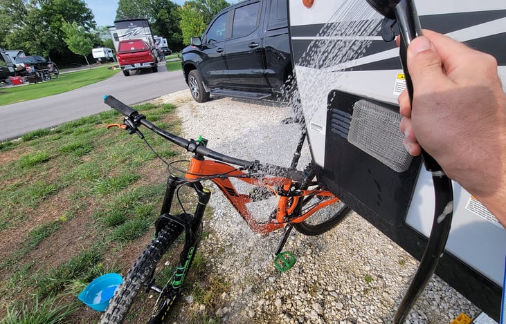 Out door shower to wash off your bike or to wash off those little toes to go back inside.