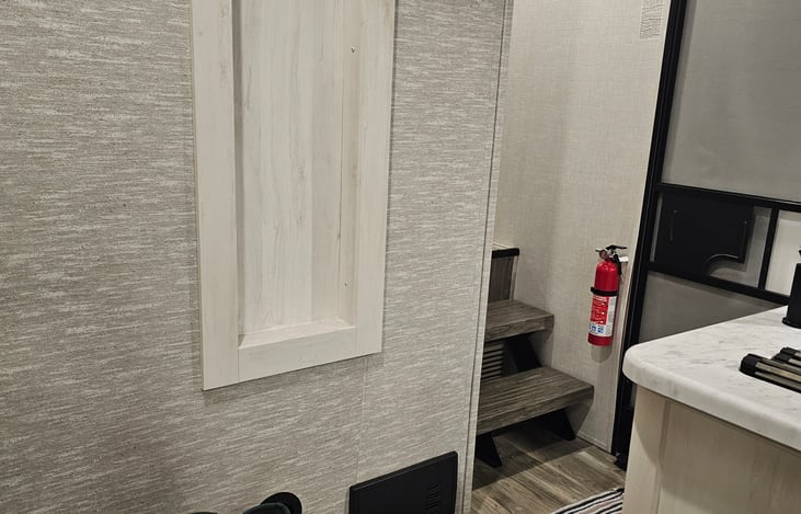 We do have stairs outside and a set of steps that go to the bathroom and Master bedroom.