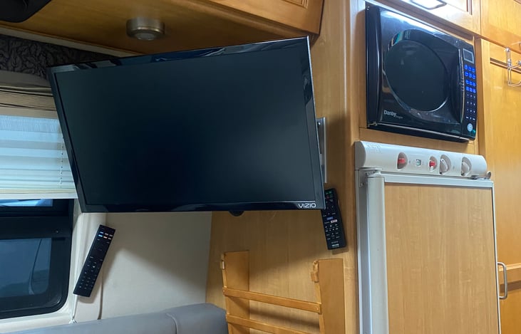 TV and Microwave - view from the seating area