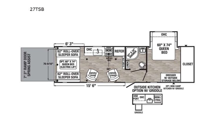Representative floor plan provided by a trusted RVshare partner.